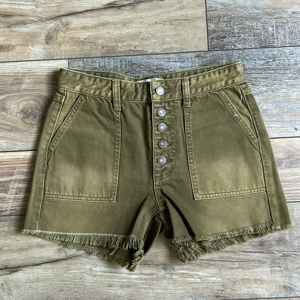 NWT Free People We The Free Green Denim Cut Off Shorts 25